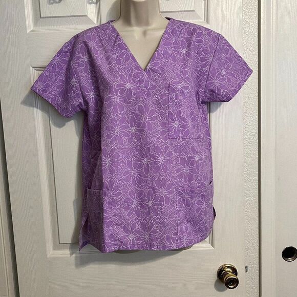Samantha Mara Purple Floral Scrub Top Size Medium - Picture 1 of 6